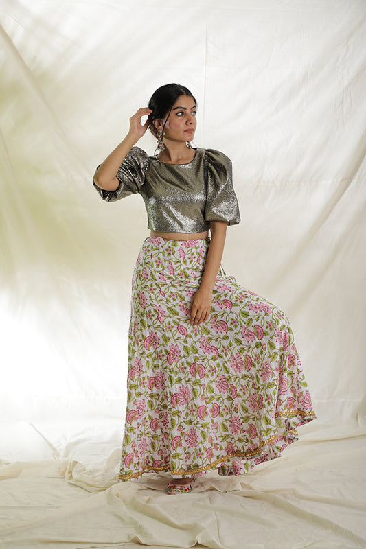 crushed floral skirt