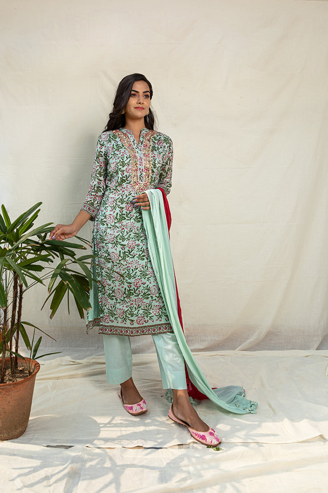 chanderi blue suit set