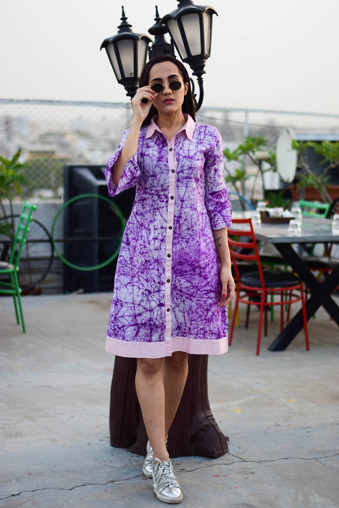 purple batik dress