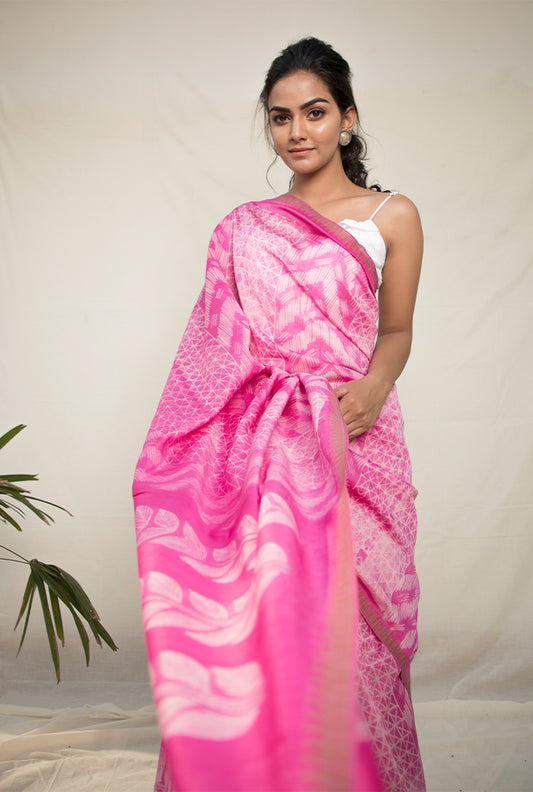 poppy pink chanderi saree